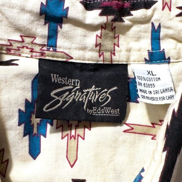 Vintage 90s Western Symmetry Aztec Southwest Print Button Down Shirt Men’s XL - Picture 4 of 6